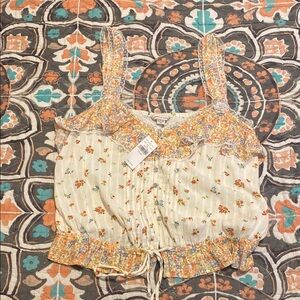 Floral Lace Trimmed Women's Top